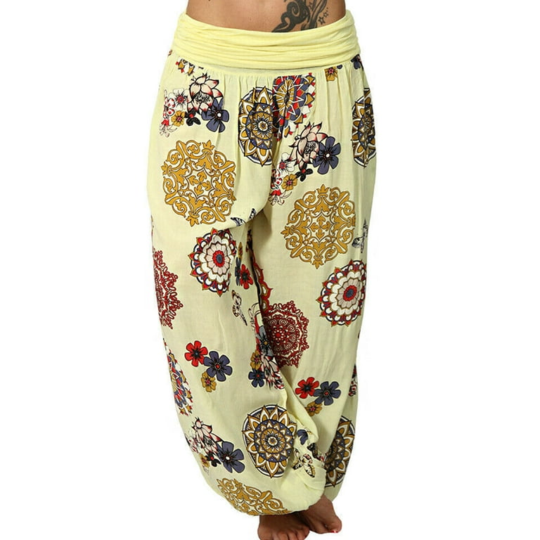 Frontwalk Women Plus Size Harem Pants Bohemian Lounge Pants Hippie Floral  Print Wide Leg Joggers Pajamas Pants