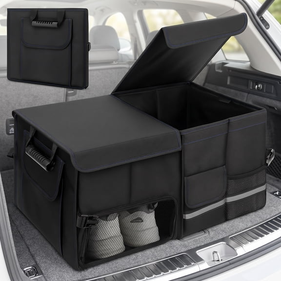 Trunk Organizer for SUV - 60L, Foldable Car Trunk Organizer Bags with Lid Large Capacity Car Organizers and Storage with Lid for SUV,Sedan,Truck Accessories,23.62"×12.99"×11.81"(Black)