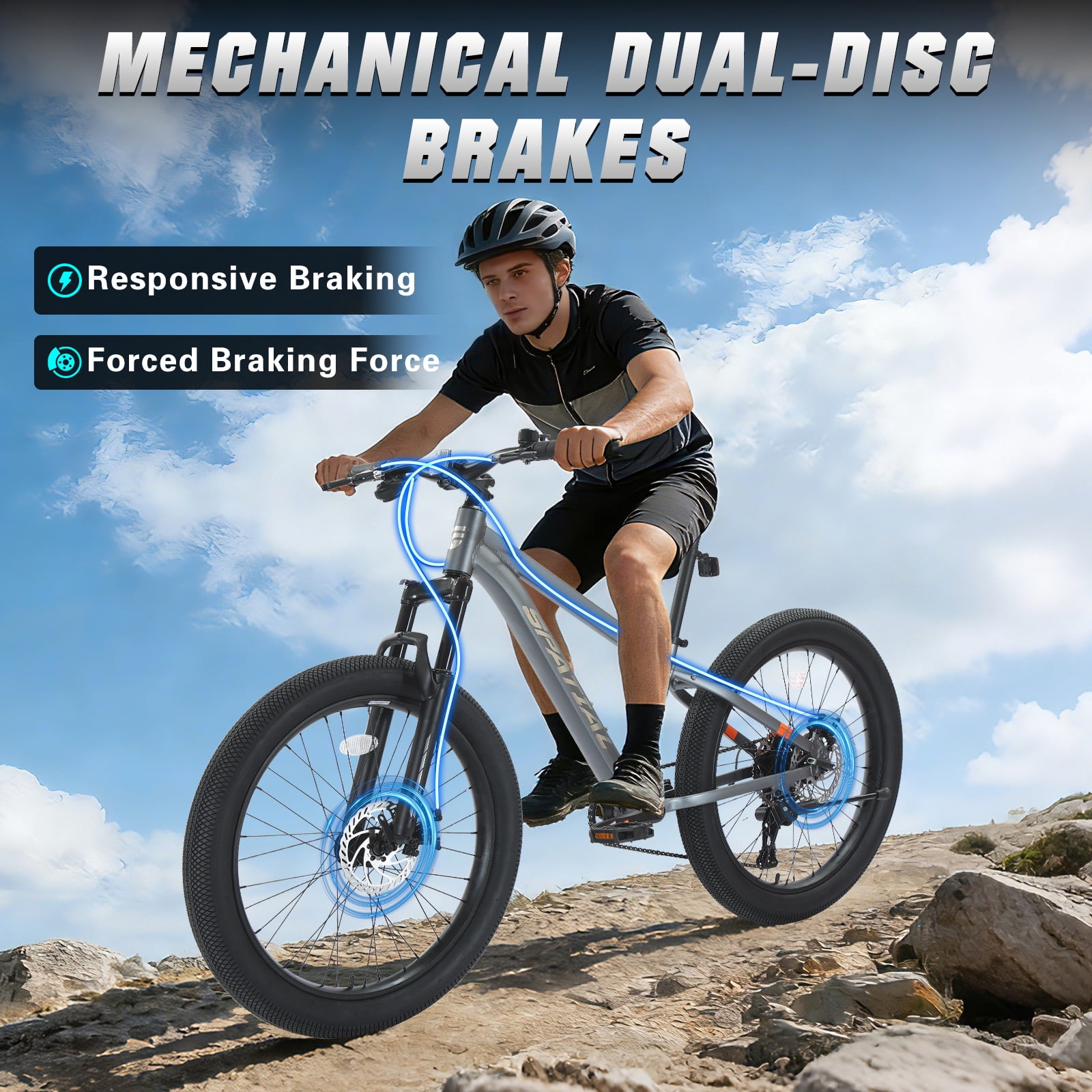 SPATIAL Pro Mountain Bike, 24 Inch Fat Bike for Man Women Teen, Outdoor Cycling Bicycle with 3.0-Inch Wide Tires, 8 Speed Drivetrain