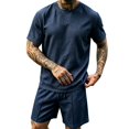 thumbnail image 6 of Men's 2 Piece Loungewear Set Short Sleeve Shirt & Shorts Summer Outfits Casual Comfortable Tracksuit Loose Fit Heavyweight Tshirt & Drawstring Shorts Casual Summer Outfits Dark Blue L, 6 of 9