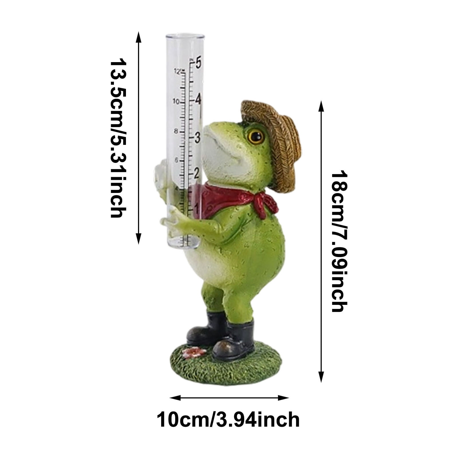 Frog Rain Gauge Garden Statue 7.1 Inch Resin Rain Gauge with 5" Transparent Tube Weatherproof Outdoor Yard Ornament for Patio Lawn Garden