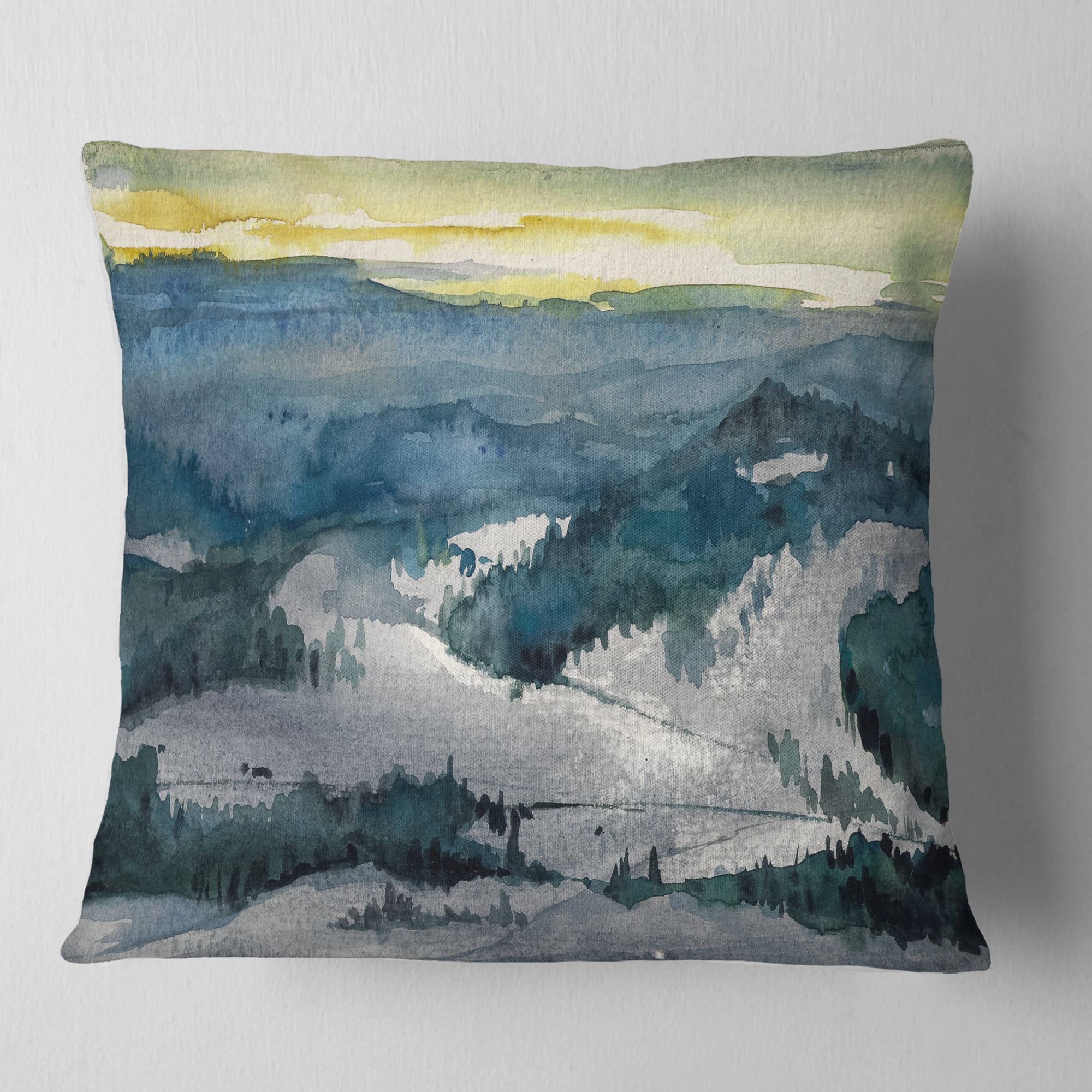 Designart Dark Mountains Watercolor - Landscape Painting Throw Pillow - 18x18
