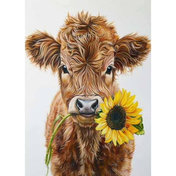 DIY 5D Diamond Art Cute Highland Cow Bite Sunflower Paint with Full Drill Round Diamond Gems Painting by Number Kits for Adults Art Craft Home Wall Decor 15.8x19.8in(2)