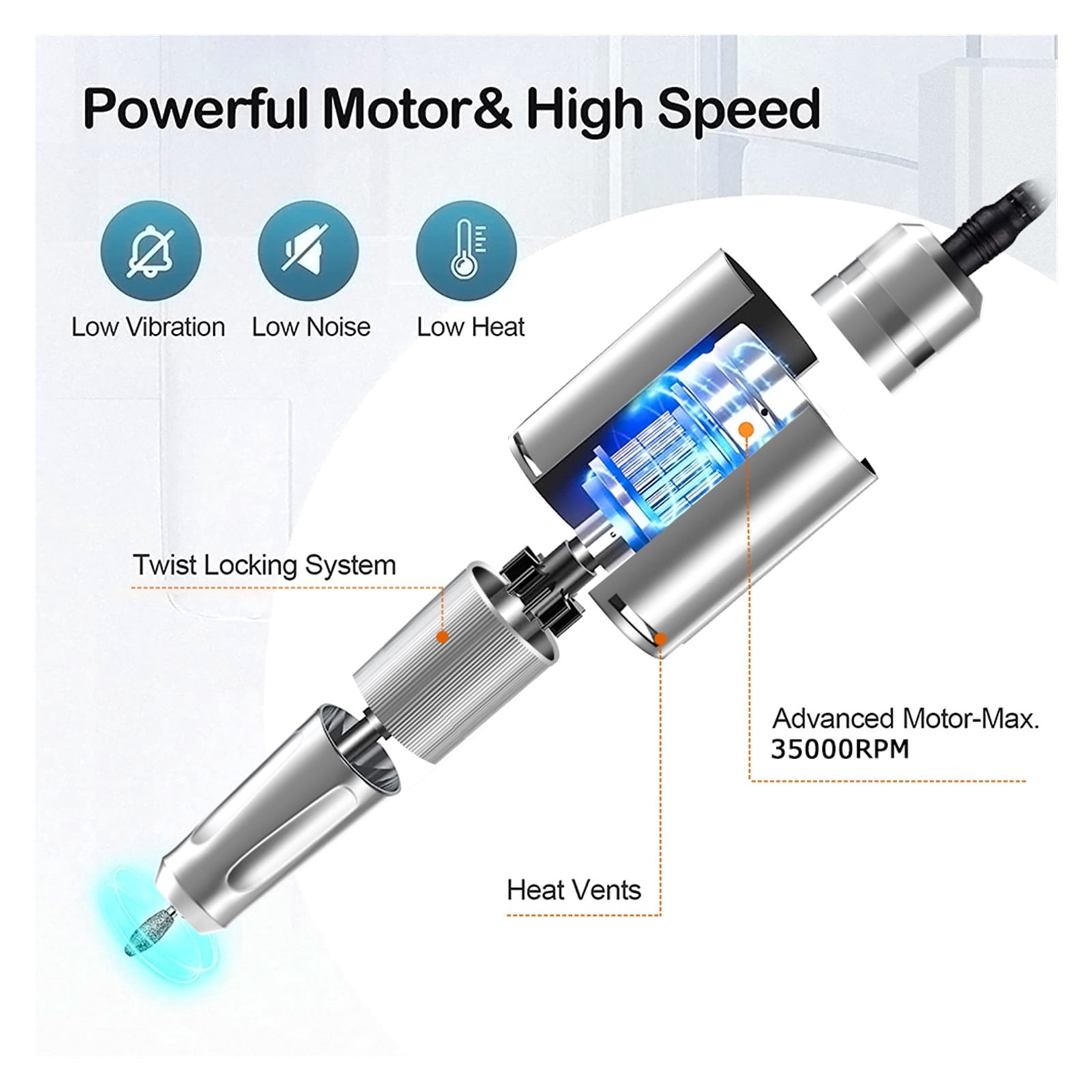 Professional Electric Nail Drill Machine, Portable Rechargeable 35000RPM Nail Drill With HD Screen, Manicure Polishing Shape Tools ,Lightweight and Portable