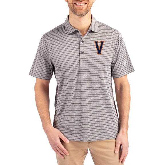 Men's Cutter & Buck Heather Gray Virginia Cavaliers Vault Forge Eco Double Stripe Stretch Recycled Polo