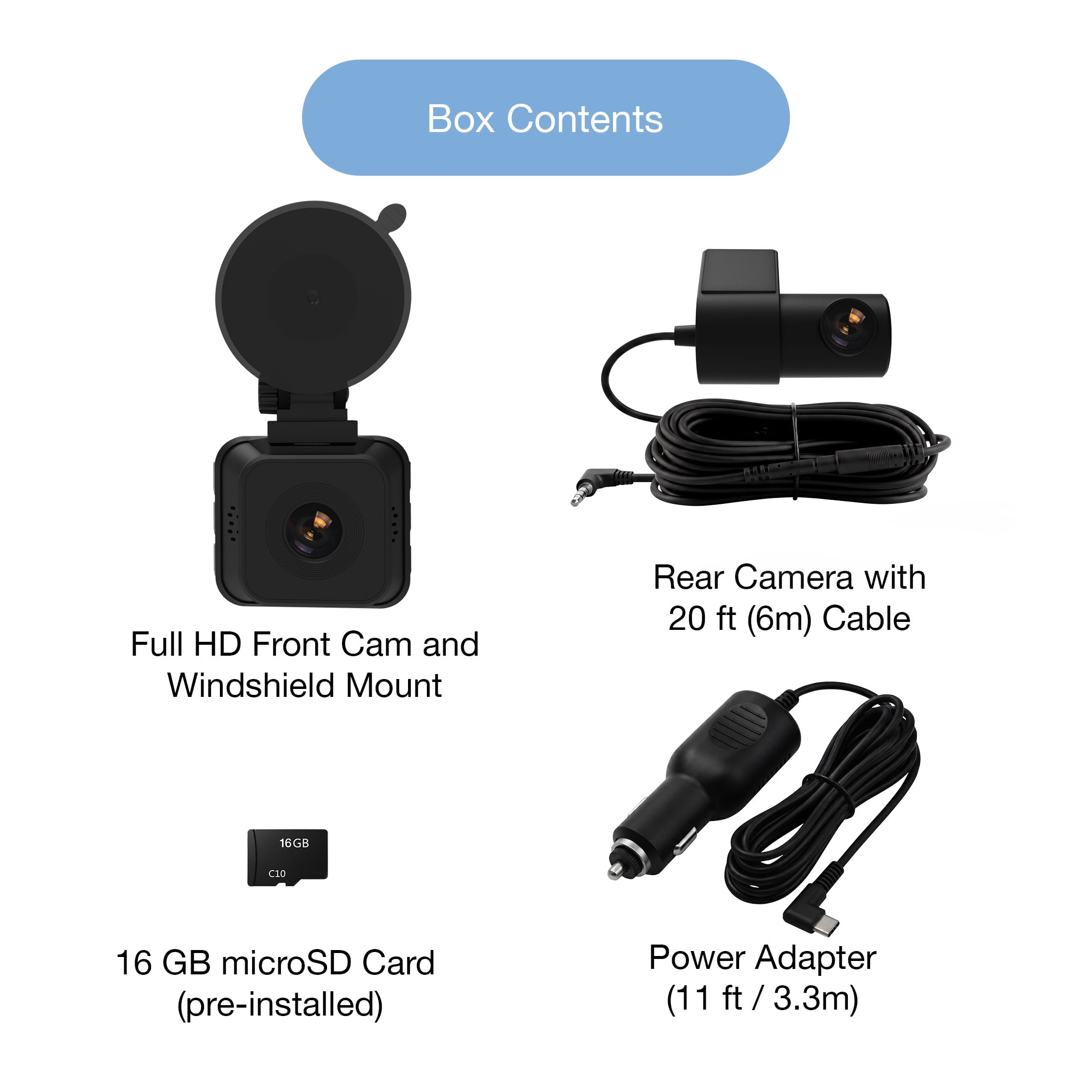 onn Full HD 1080p Dash Cam Front and Rear Set