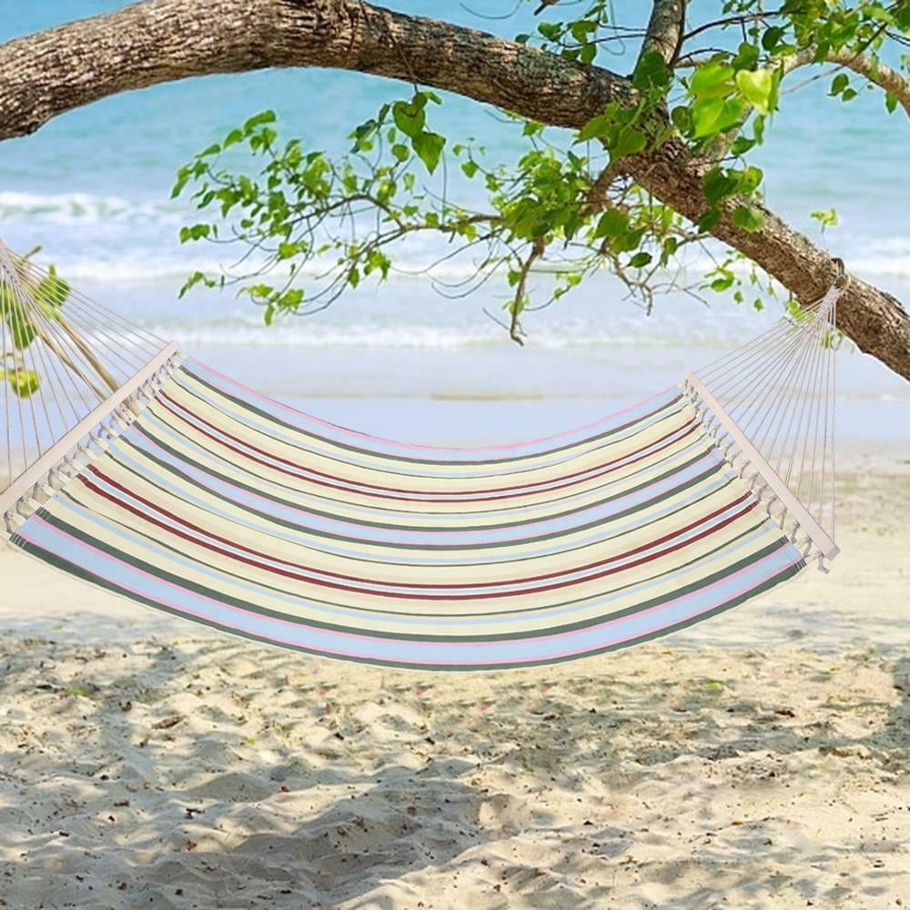 Outsunny 83" Double Wide Hammock Swing Bed Quilted Fabric Camp Sunbed w/Pillow 