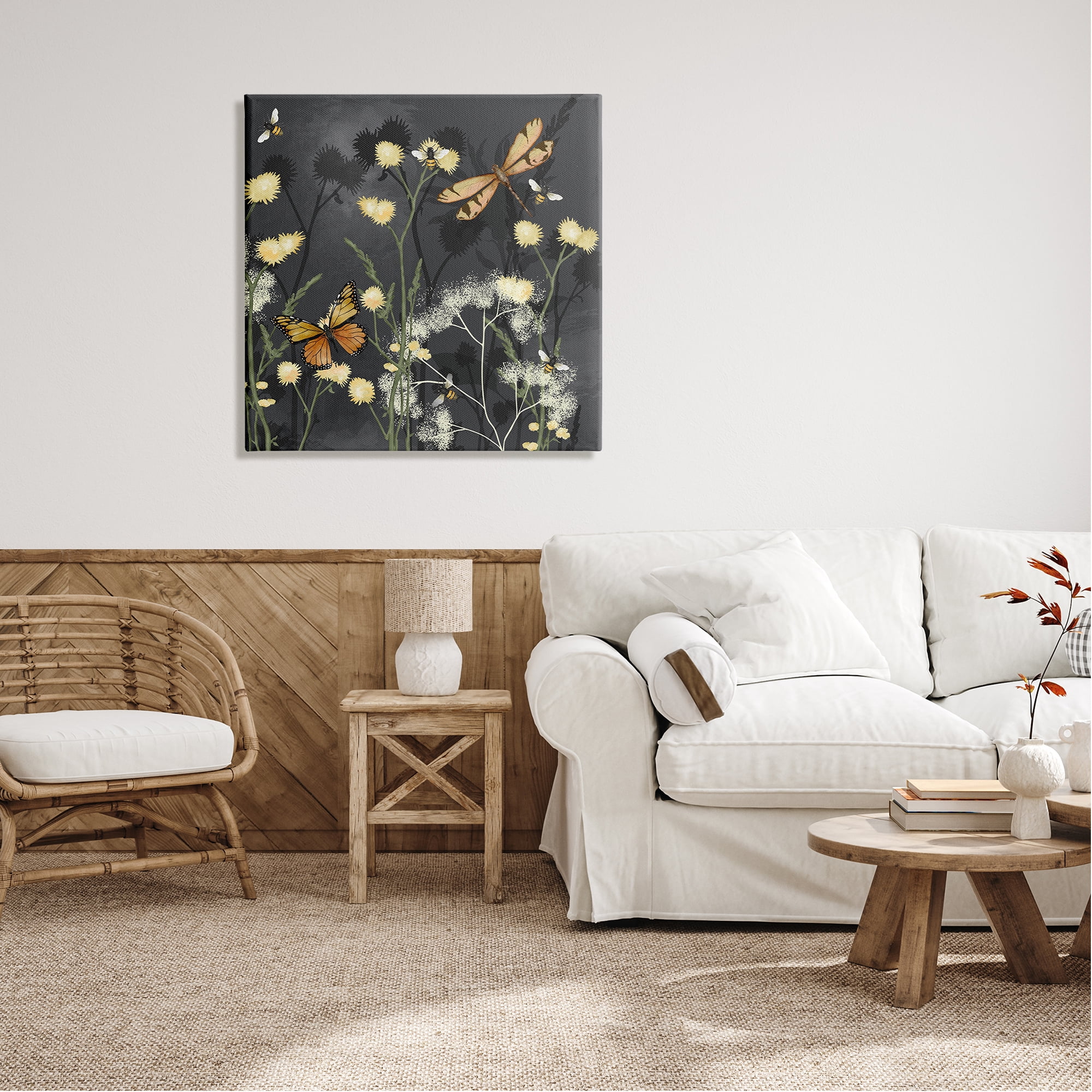 Stupell Industries Herbs & Insects on Grey Botanical & Floral Painting Gallery Wrapped Canvas Print Wall Art, 30 x 30