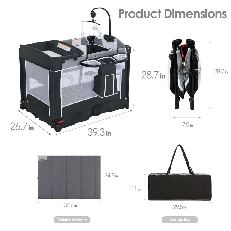 AILEEKISS 4-in-1 Portable Baby Play Yard, Bassinet and Changing