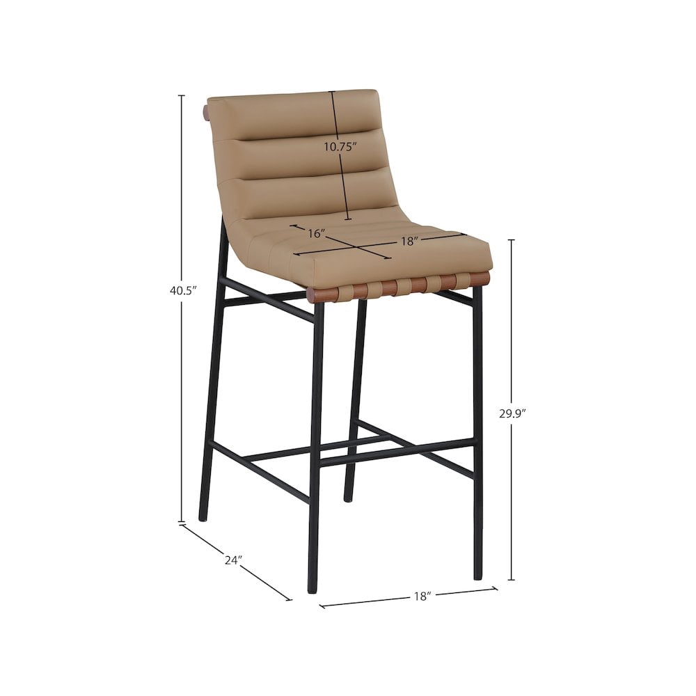 Meridian Furniture Burke Vegan Leather Bar Stool, Tan