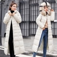 thumbnail image 1 of Chaqueta de algodón para mujer, estilo largo, por encima de la rodilla, chaqueta de algodón para mujer, cuello de piel grande, corte entallado, chaqueta de algodón grueso para mujer, 1 of 5