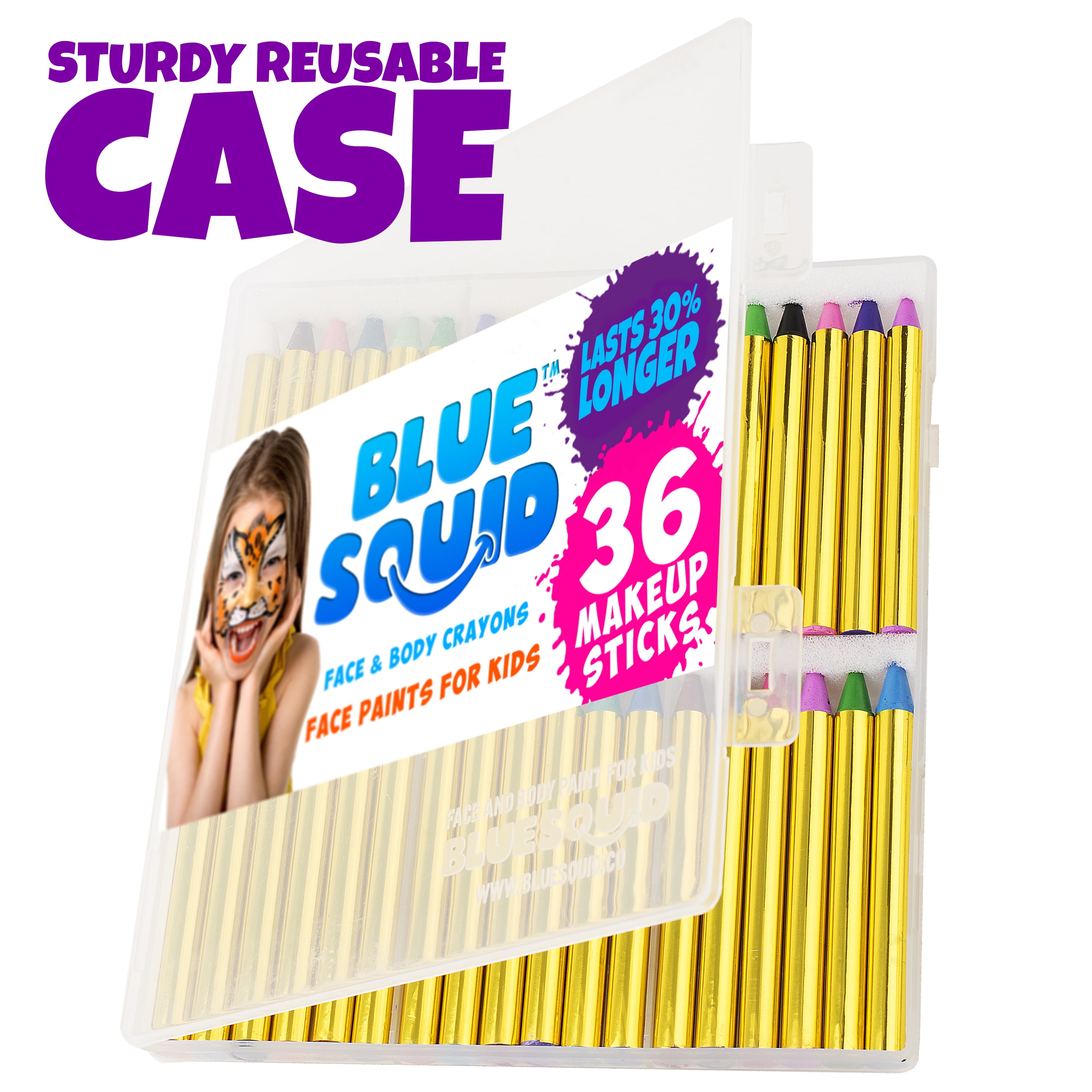Blue Squid Face Paint Kit for Kids â€“ 30 Stencils, 12 Large Washable  Paints, 3 Brushes, Safe Facepainting for Sensitive