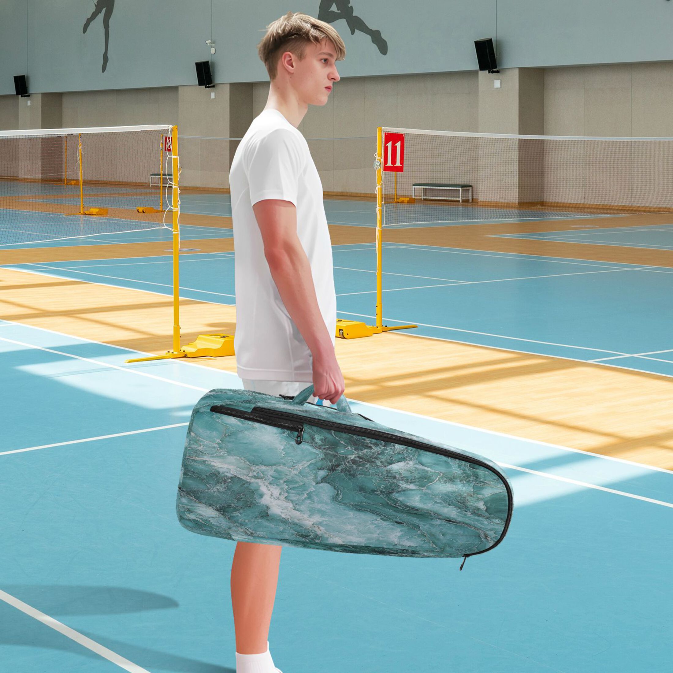 2 Racquet Holder Tennis Backpack Tennis Racket Covers Gym Bags Blue Green Marble Grain
