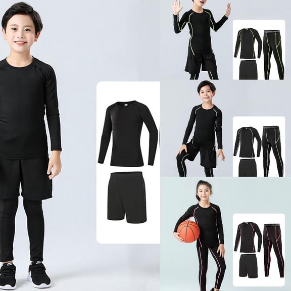 VOUZZA Kids Compression Athletic Clothing Set Boys Youth Sports Baselayer Tight Long Sleeve Top and Leggings Pants Pants Set Basketball Football Running Gym Training Suit