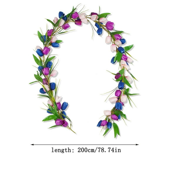 Artificial Tulip Flower Garland with Eucalyptus,Spring Floral Vines Fake Wildflower for Mantle Wedding Porch Staircase Indoor Home Decor
