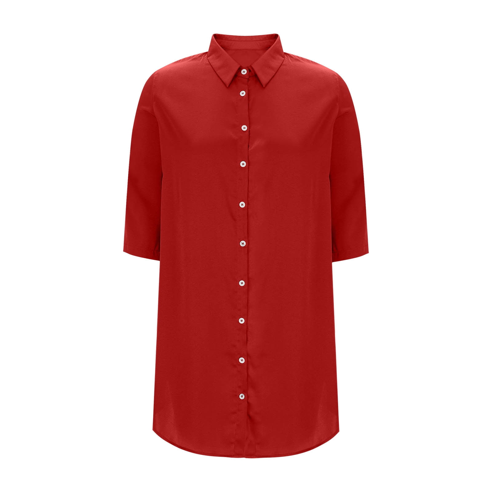 JGGSPWM Women's Casual Button Down Maxi Shirt Dress 3/4 Sleeve Solid Turn Down Collar Shirt Tunic Long Dress Red M