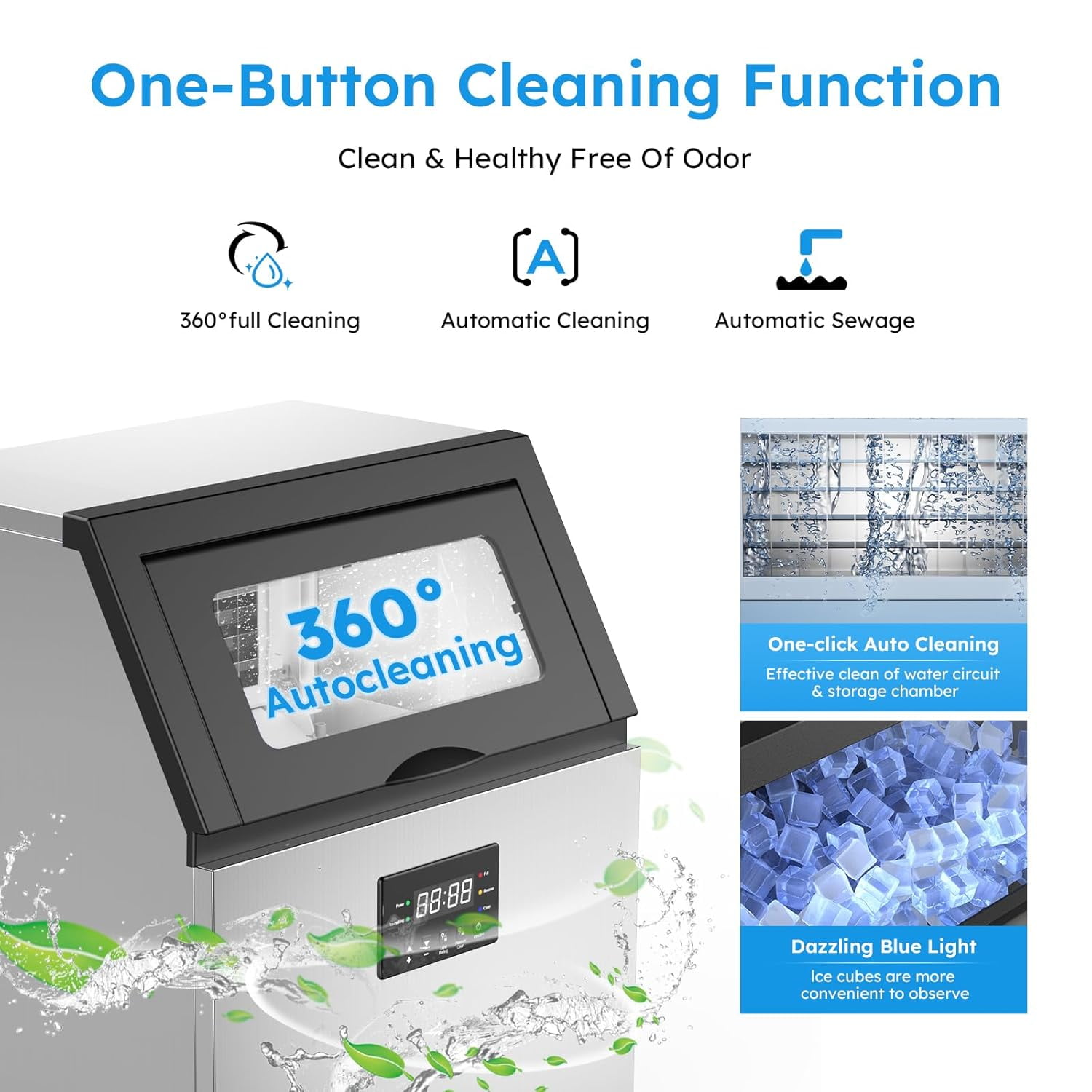 Ecojoy Commercial Ice Maker, 200Lbs/24H Under Counter Ice Machine, 400W Compressor 40LBS Storage Bin