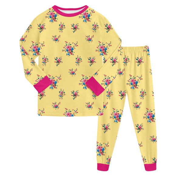 Gubotare Girls Pants Pajamas Holiday 2-Piece Pajamas Sleepwear PJs Cotton for Baby, Toddler, Kids (Yellow,6-7 Years)