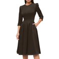 thumbnail image 2 of LISTHA Women's Fall 3/4 Sleeve Midi Dresses Casual Formal Church Wedding Guest Work Clothes Brown M, 2 of 6