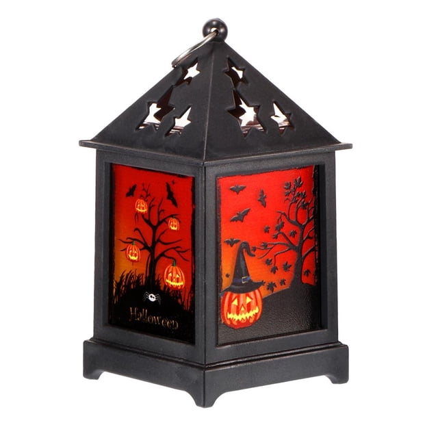 Lámpara De Linterna De Halloween Luz De Decoración De Halloween Retro Luz De Vela Sin Llama Luz Colgante Alimentada Por Batería Para El Hogar Jardín Fiesta Paisaje Mercado Castillo / Calabaza sonducket HA026596-03