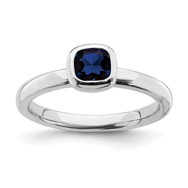 925 Sterling Silver Cushion Cut Created Sapphire Stackable Ring Birthstone September Gemstone