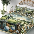 thumbnail image 3 of Ambesonne Golf Themed Fitted & Top Sheet Set with Sham, Classicism Painting, Fern Green Blue and Mustard, 3 of 5