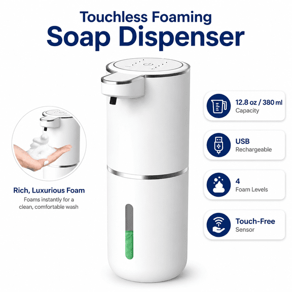 Pkalq Automatic Soap Dispensers,12.8oz/380ml USB Touchless Automatic Foaming Soap Dispenser,Rechargeable Wall Mounted Smart Soap Dispenser for Bathroom Kitchen Dish Soap