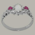 thumbnail image 3 of LBG British Made 14k White Gold Natural Opal & Ruby Womens Anniversary Ring - 33 size options - Size 6.5, 3 of 9