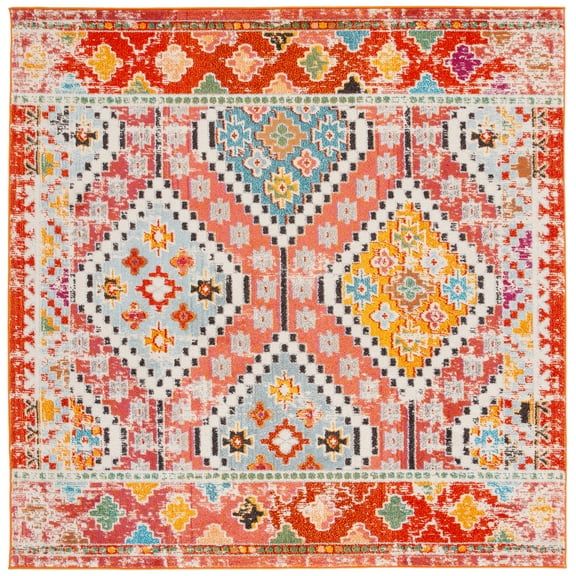 SAFAVIEH Madison Lanford Vintage Geometric Area Rug, Rust/Pink, 6'7" x 6'7" Square