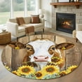 thumbnail image 2 of Round Rugs 8 Ft, Farmhouse Cow Non Slip Area Rugs for Kitchen Bedroom Entryway, Vintage Country Sunflower Brown Wood Washable Carpet Runner Rug Floor Mats for Bedroom Home Decor, 2 of 9