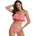 thumbnail image 5 of Styles I Love Family Matching Floral Leaf Printed Bikini Swimsuit Pool Water Game Swimwear Beach Bathing Suit for Mom and Daughter (Red Checkered, Daughter 128/4-5 Years), 5 of 7