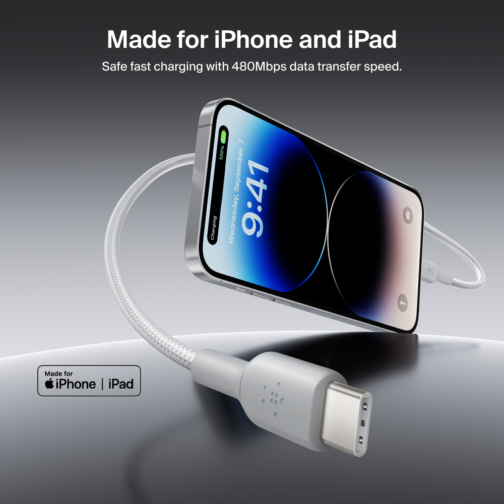 Belkin BOOSTCHARGE USB-C to Lightning Cable, 5 ft, Silver photo 5