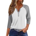 thumbnail image 2 of Fiudx Camisetas para Mujer Blusas Estampadas con Bloques de Color Informales para Mujer, Top con Cuello En V y Botones, Manga 3/4, Hombro a Manga, 2 of 5
