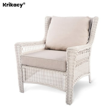 Krikacy Patio Rattan Chair, All-Weather Handwoven Furniture for Porch/Deck/Backyard, Beige