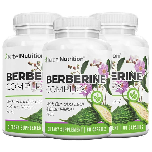 Three Pack - Berberine Complex 1250mg with Berberine HCL, Bitter Melon Extract and Banaba Leaf, Supports Glucose Metabolism, Immune Health & Weight Management