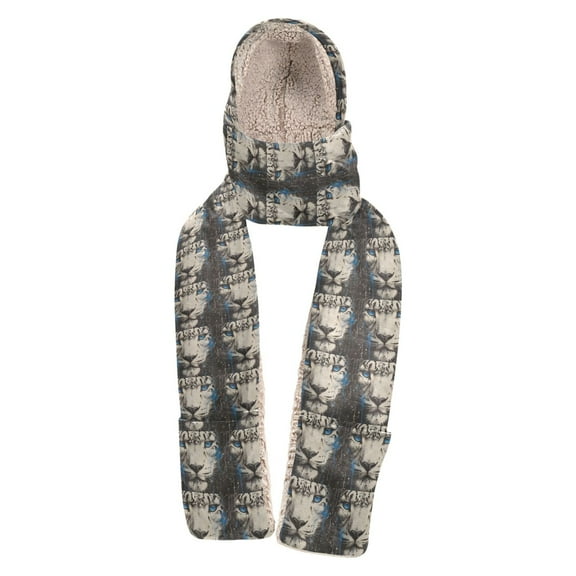 BZSMCE Warm Fleece Hood Scarf Wrap Snow Leopard Gaze Pattern