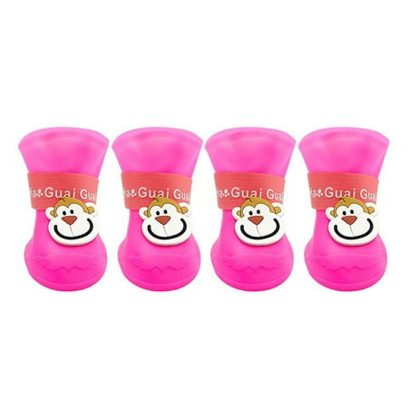 4Pcs Pet Rain Boots Monkey Print Waterproof Lightweight Cartoon Pattern Fastener Tape Dog Shoes for Outdoor