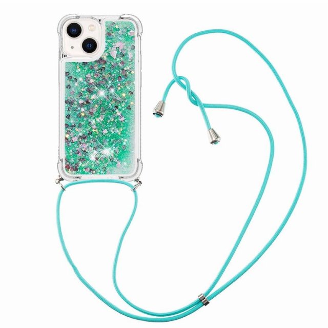 Funda FOXDOCK para iPhone 13 con Cuerda Ajustable, Brillo Líquido, Protección Antigolpes y Lente – Ideal para Regalo