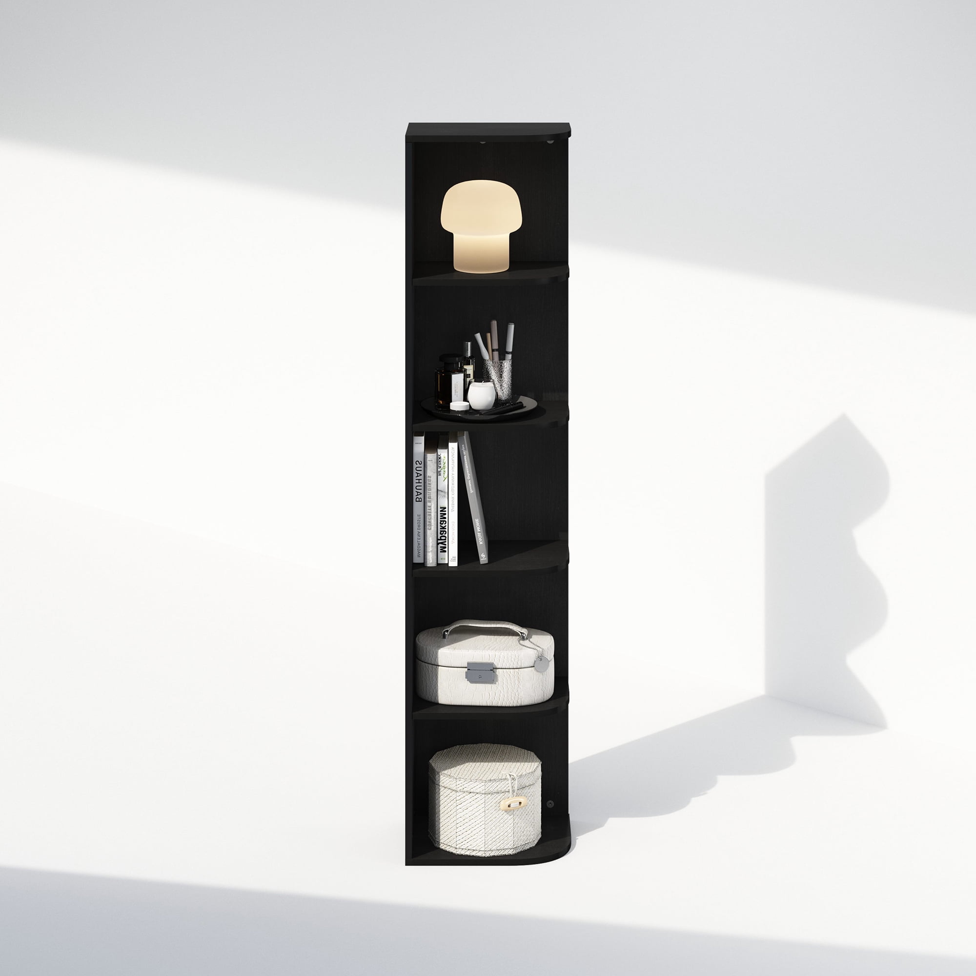 Furinno Reed 5-Tier Space Saving Corner Storage Display Shelf, Bookshelf, Blackwood