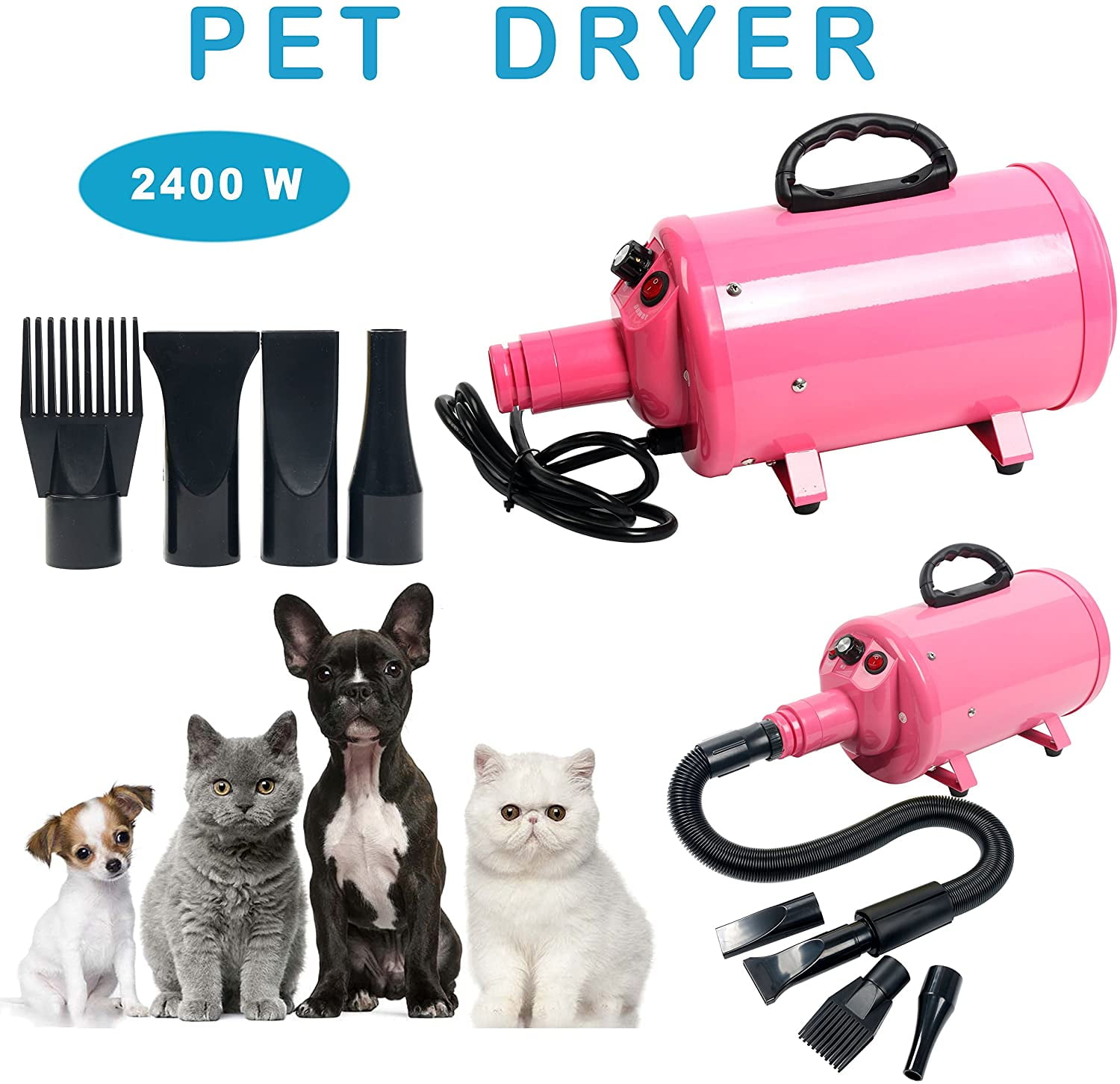 YaeCCC 2400W Adjustable Speed & Temperature Pet Grooming Hair Dryer, Pet Hair Dryer for Dogs