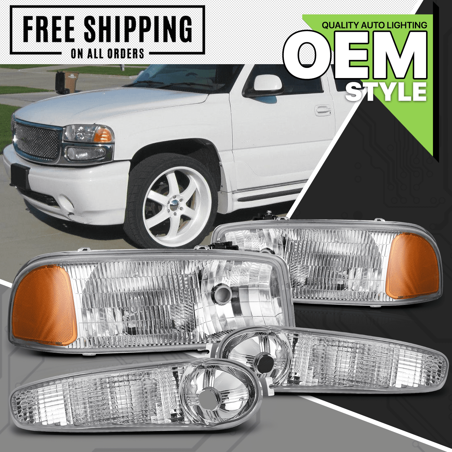 Magshion Headlights Assembly for 2001-2007 GMC Sierra, 01-06 GMC Yukon Denali, Yukon XL 1500 Denali Pickup