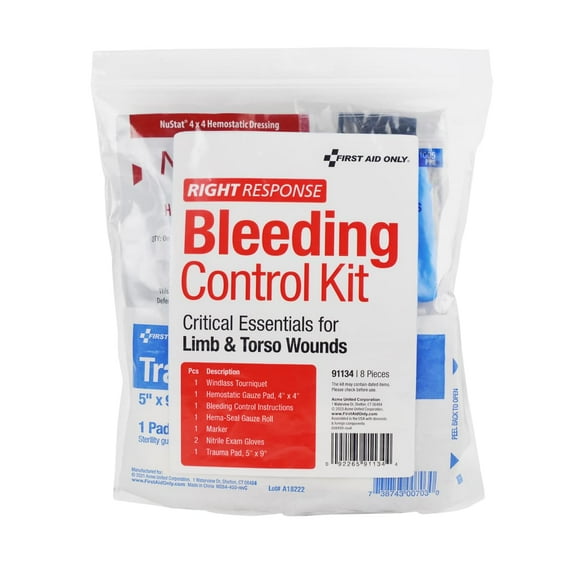 First Aid Only 91134 Critical Essentials Bleeding Control Kit for Limb & Torso Wounds, 8 Pieces CA2