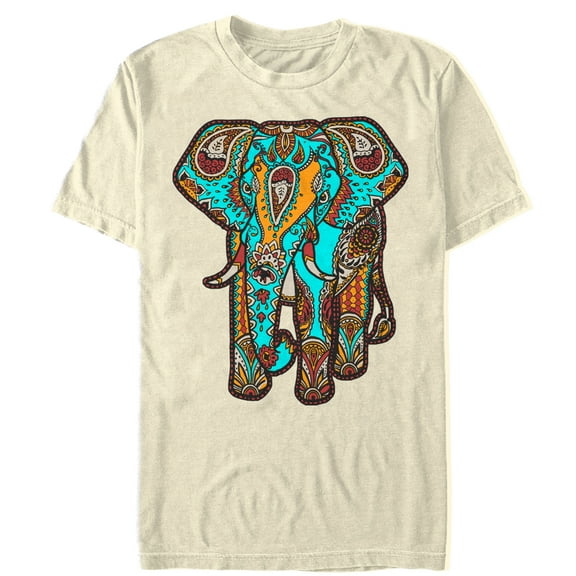 Men's Lost Gods Henna Elephant Print  Graphic Tee Cream 2X Large