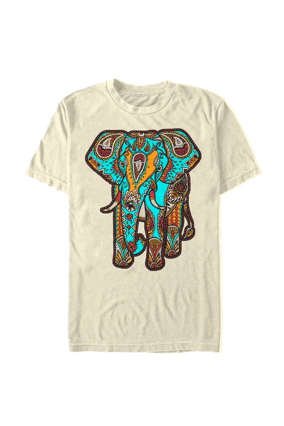 Men's Lost Gods Henna Elephant Print Graphic Tee Cream Large