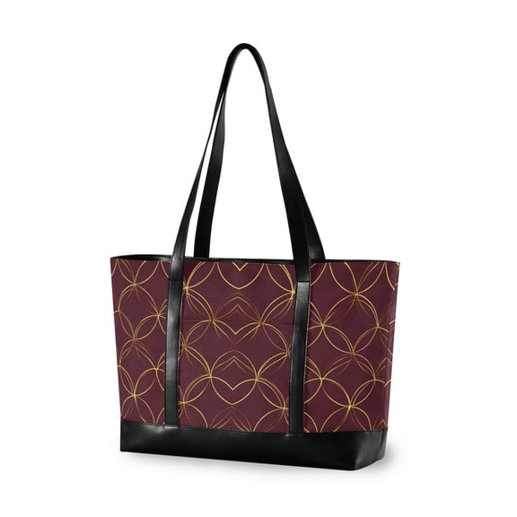FORMRS Canvas Laptop Tote Bag for Women with 15.6" Computer Compartments Shoulder Handbag, Circular Gold Pattern