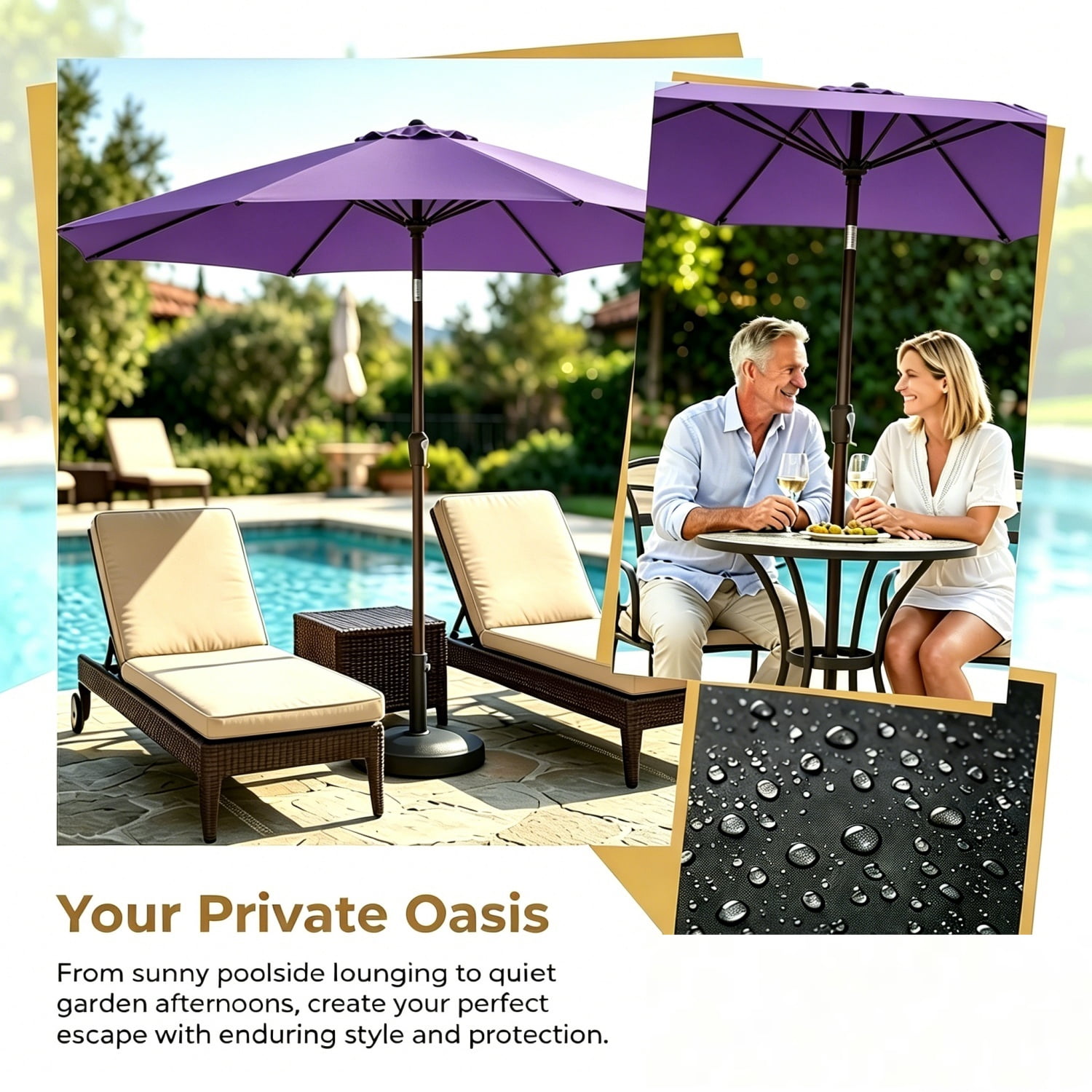 Pipopa 9FT Outdoor Patio Umbrella with Push Button Tiltand Crank, Ourdoor Market Leisure Umbrella for Beach, Garden, Yard, Home, Pool, Purple