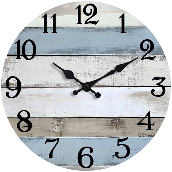 JoFomp 6 Inch Wooden Wall Clocks Battery Operated, Silent Wall Clock Non Ticking, Coastal Country Design Rustic Wall Clocks for Living Room Decor, Small Wall Clock for Bedroom Kitchen Bathroom