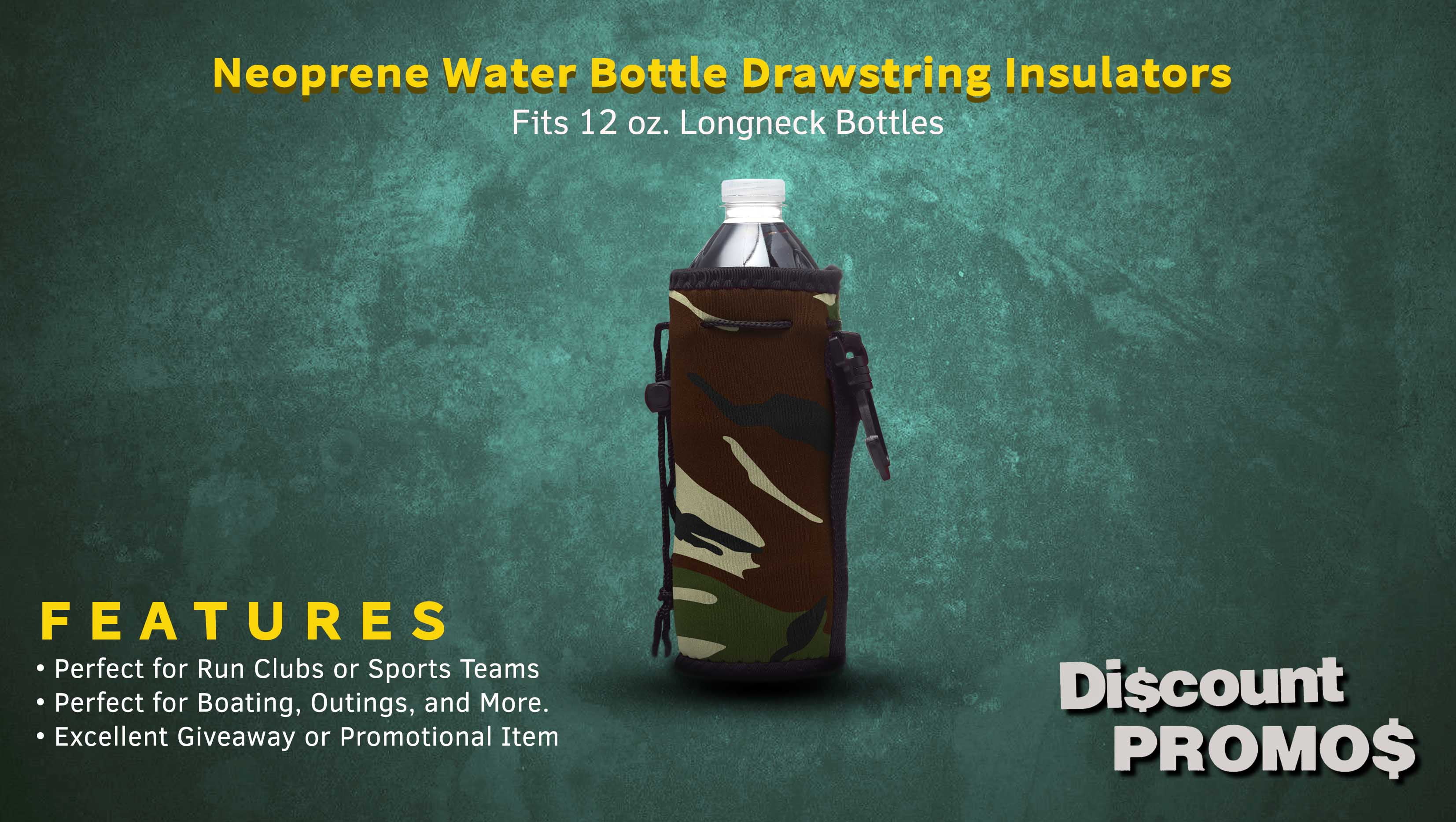 10 Neoprene Water Bottle Drawstring Insulators Pack - 12 oz. Longneck, Hook - Camo1