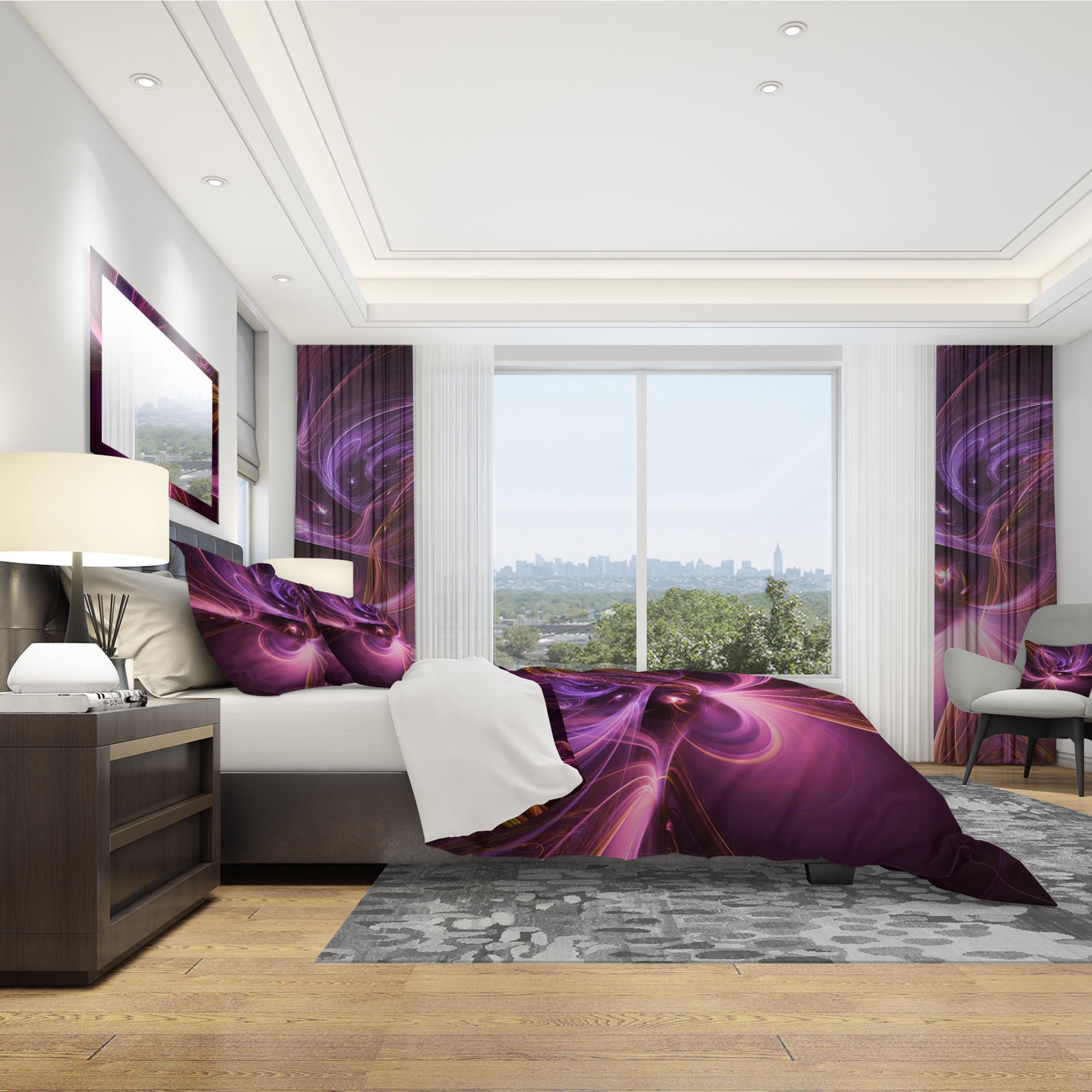 Designart 'Purple Fractal Light Art in Dark' Modern & Contemporary Duvet Cover Set