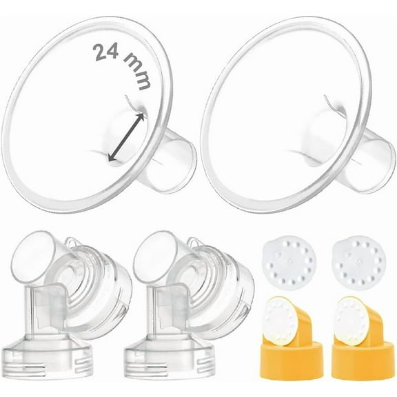 Maymom MyFit Flange Set, Two-Piece Breast Shield (24mm Medium) Connector Valve Membrane Compatible with Medela Breast Pumps (Pump in Style Advanced, Lactina, Symphony) Not Original Medela Pump Parts